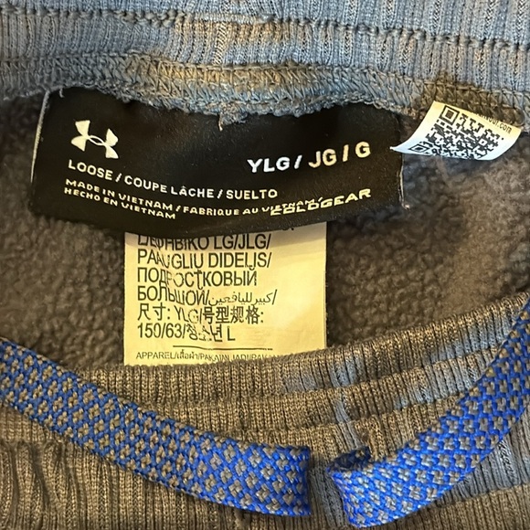 Under Armour Storm Cold Gear Loose Gray Blue Logo Joggers Sweatpants Youth Large - Picture 6 of 10